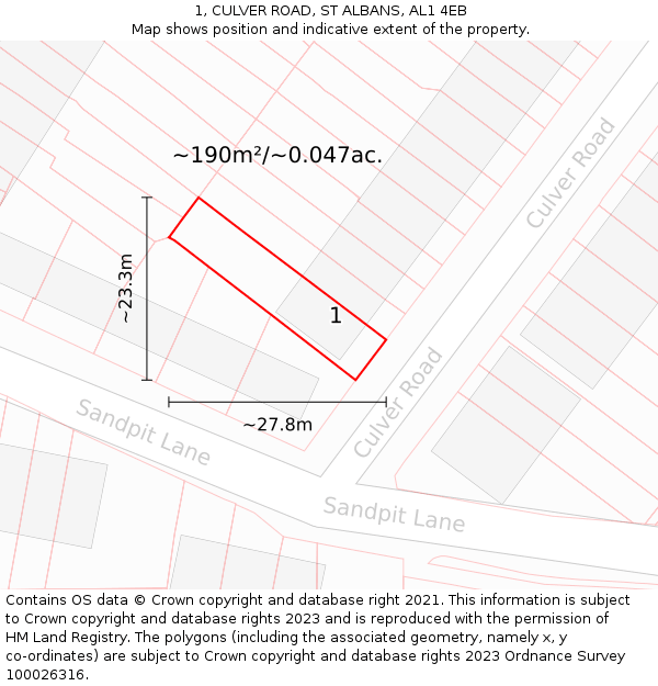 1, CULVER ROAD, ST ALBANS, AL1 4EB: Plot and title map
