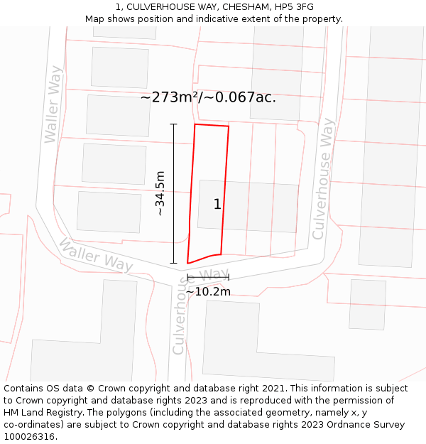 1, CULVERHOUSE WAY, CHESHAM, HP5 3FG: Plot and title map