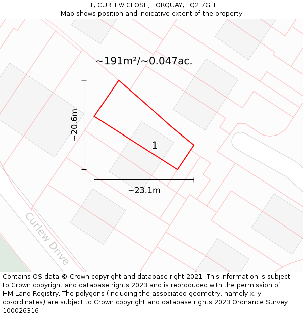 1, CURLEW CLOSE, TORQUAY, TQ2 7GH: Plot and title map