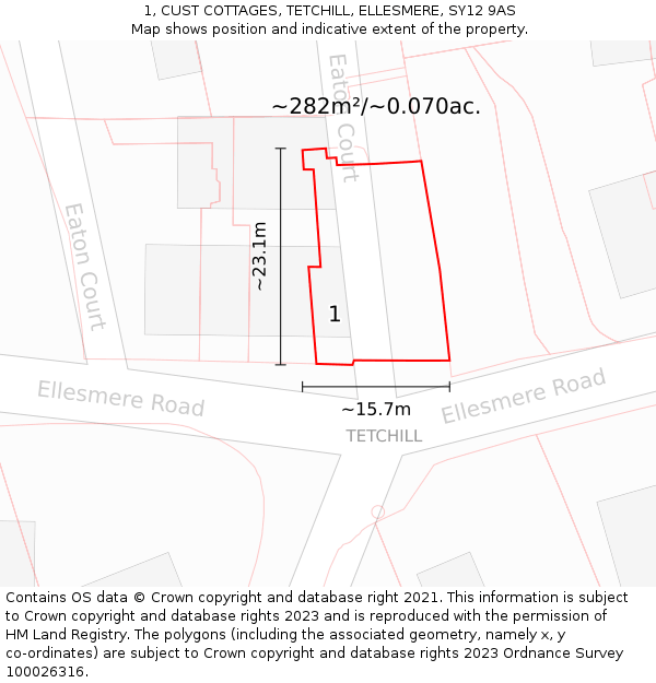 1, CUST COTTAGES, TETCHILL, ELLESMERE, SY12 9AS: Plot and title map