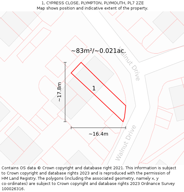 1, CYPRESS CLOSE, PLYMPTON, PLYMOUTH, PL7 2ZE: Plot and title map