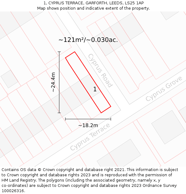 1, CYPRUS TERRACE, GARFORTH, LEEDS, LS25 1AP: Plot and title map