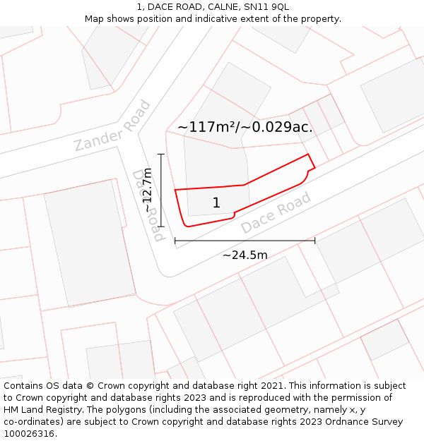 1, DACE ROAD, CALNE, SN11 9QL: Plot and title map
