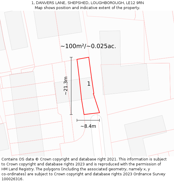 1, DANVERS LANE, SHEPSHED, LOUGHBOROUGH, LE12 9RN: Plot and title map