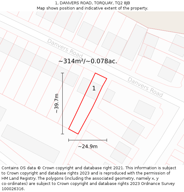 1, DANVERS ROAD, TORQUAY, TQ2 8JB: Plot and title map