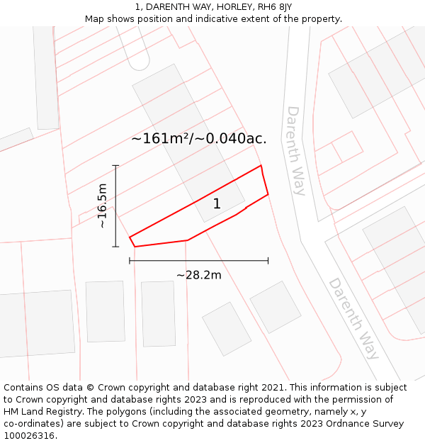1, DARENTH WAY, HORLEY, RH6 8JY: Plot and title map