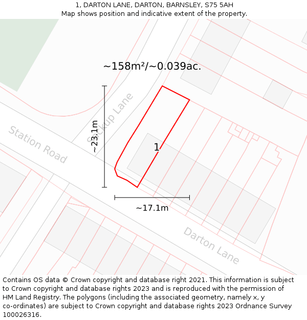 1, DARTON LANE, DARTON, BARNSLEY, S75 5AH: Plot and title map