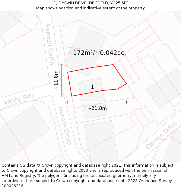1, DARWIN DRIVE, DRIFFIELD, YO25 5PF: Plot and title map