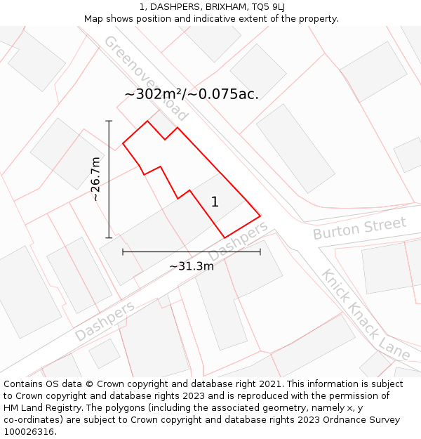 1, DASHPERS, BRIXHAM, TQ5 9LJ: Plot and title map