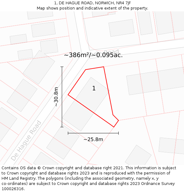 1, DE HAGUE ROAD, NORWICH, NR4 7JF: Plot and title map