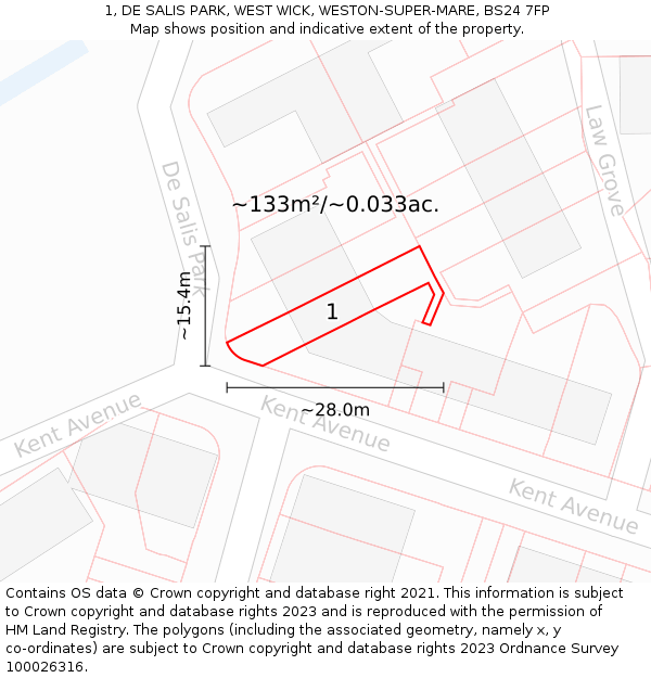 1, DE SALIS PARK, WEST WICK, WESTON-SUPER-MARE, BS24 7FP: Plot and title map