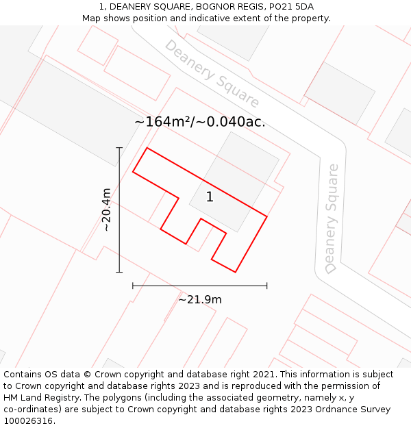 1, DEANERY SQUARE, BOGNOR REGIS, PO21 5DA: Plot and title map