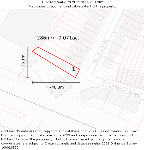 1, DEANS WALK, GLOUCESTER, GL1 2PX: Plot and title map