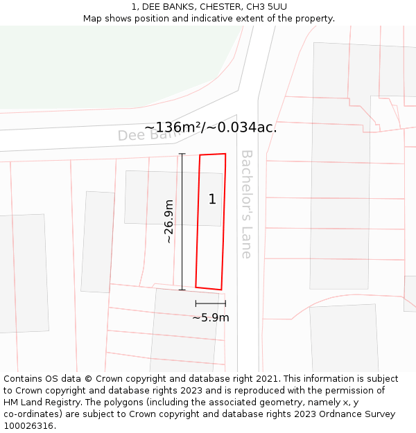 1, DEE BANKS, CHESTER, CH3 5UU: Plot and title map