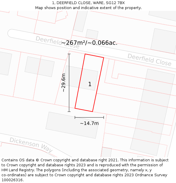 1, DEERFIELD CLOSE, WARE, SG12 7BX: Plot and title map