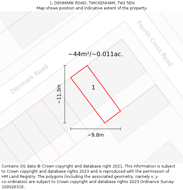 1, DENMARK ROAD, TWICKENHAM, TW2 5EN: Plot and title map