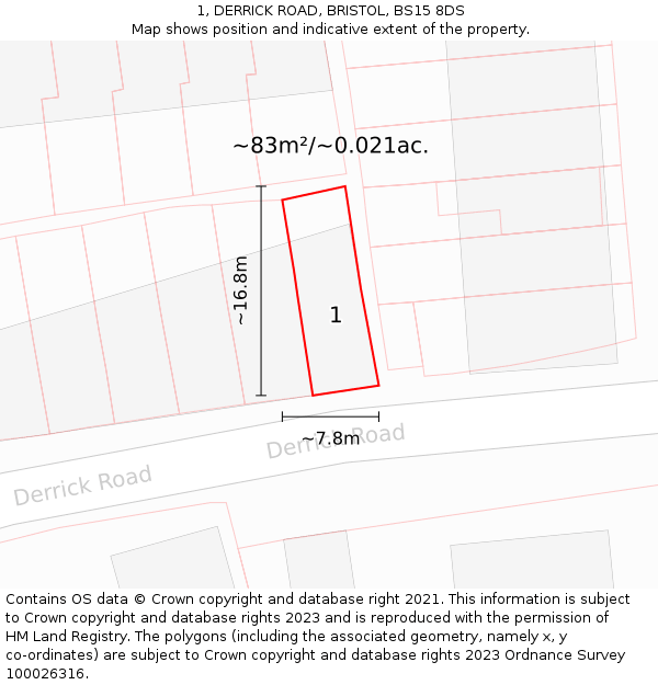 1, DERRICK ROAD, BRISTOL, BS15 8DS: Plot and title map