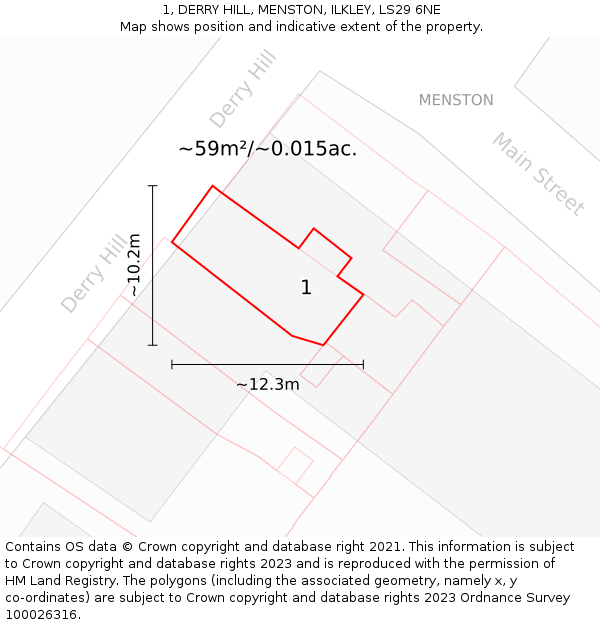 1, DERRY HILL, MENSTON, ILKLEY, LS29 6NE: Plot and title map
