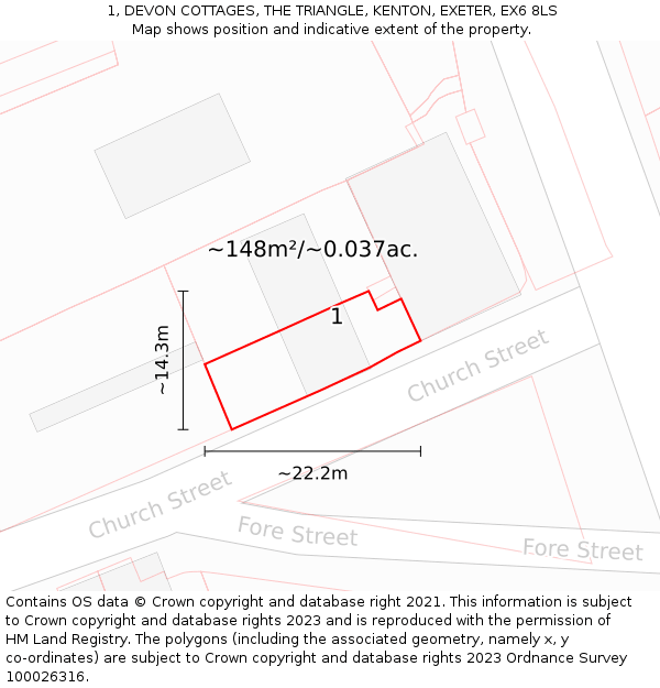 1, DEVON COTTAGES, THE TRIANGLE, KENTON, EXETER, EX6 8LS: Plot and title map