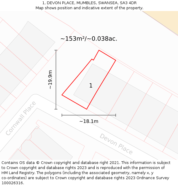 1, DEVON PLACE, MUMBLES, SWANSEA, SA3 4DR: Plot and title map
