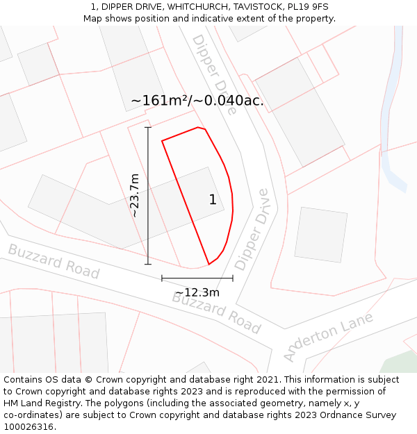 1, DIPPER DRIVE, WHITCHURCH, TAVISTOCK, PL19 9FS: Plot and title map