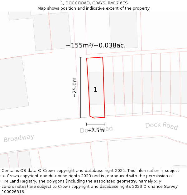 1, DOCK ROAD, GRAYS, RM17 6ES: Plot and title map