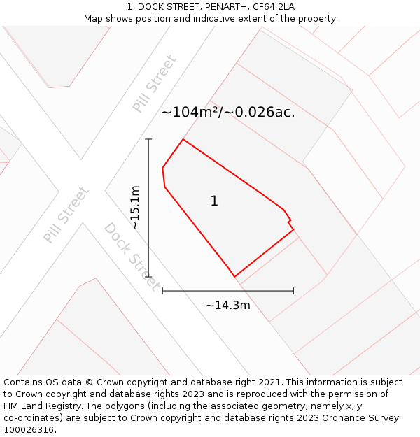 1, DOCK STREET, PENARTH, CF64 2LA: Plot and title map