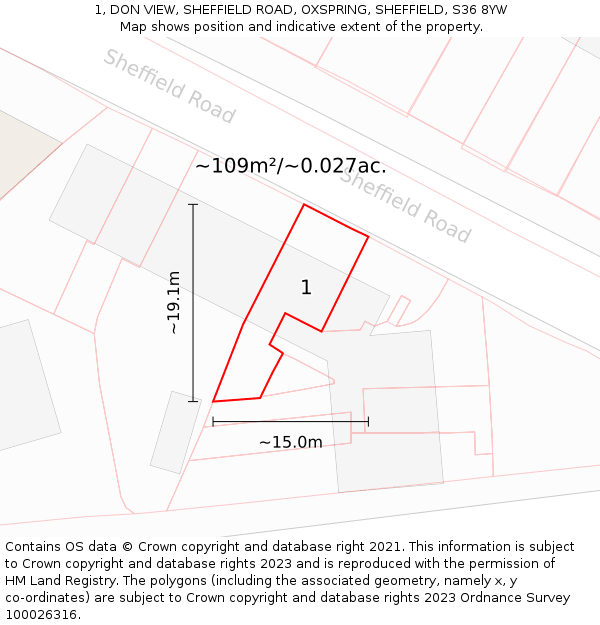 1, DON VIEW, SHEFFIELD ROAD, OXSPRING, SHEFFIELD, S36 8YW: Plot and title map