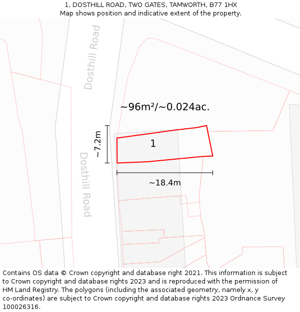 1, DOSTHILL ROAD, TWO GATES, TAMWORTH, B77 1HX: Plot and title map