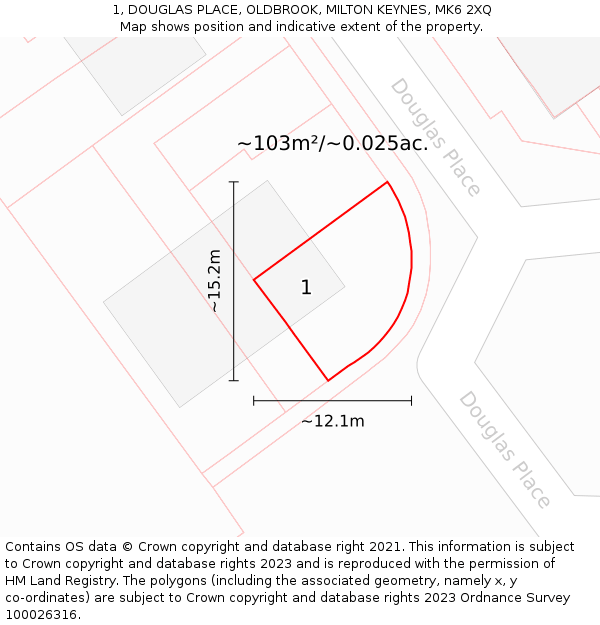 1, DOUGLAS PLACE, OLDBROOK, MILTON KEYNES, MK6 2XQ: Plot and title map
