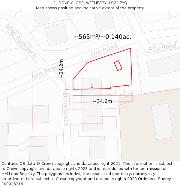 1, DOVE CLOSE, WETHERBY, LS22 7YQ: Plot and title map