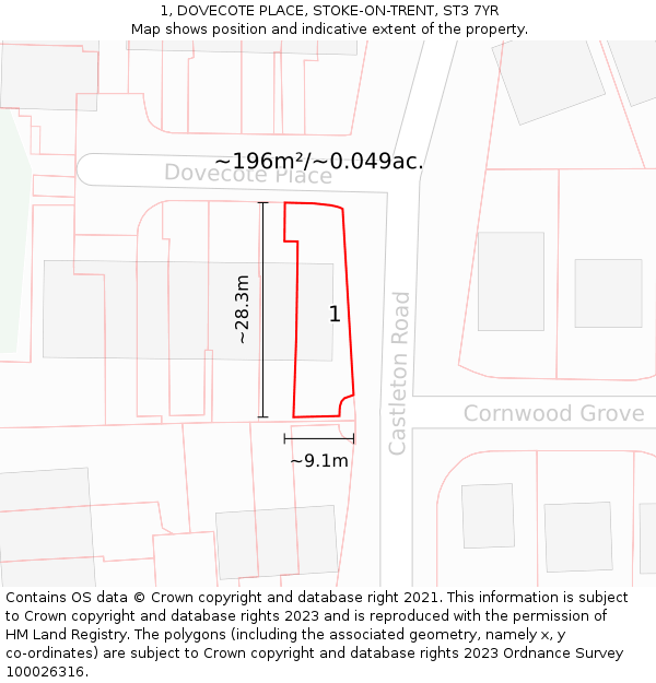 1, DOVECOTE PLACE, STOKE-ON-TRENT, ST3 7YR: Plot and title map