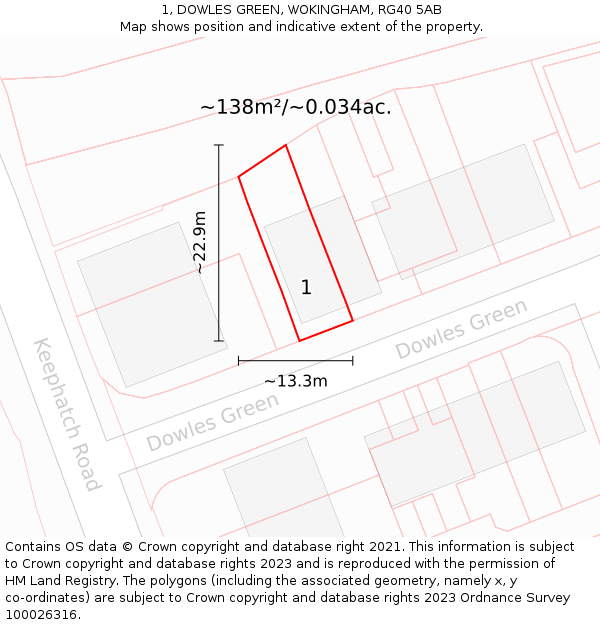 1, DOWLES GREEN, WOKINGHAM, RG40 5AB: Plot and title map