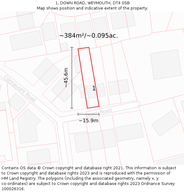 1, DOWN ROAD, WEYMOUTH, DT4 0SB: Plot and title map