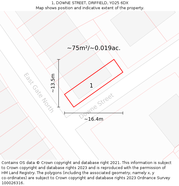 1, DOWNE STREET, DRIFFIELD, YO25 6DX: Plot and title map