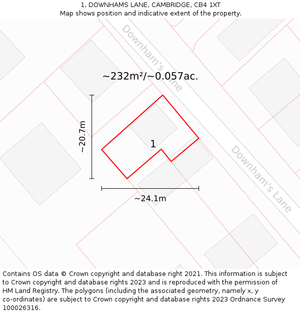 1, DOWNHAMS LANE, CAMBRIDGE, CB4 1XT: Plot and title map