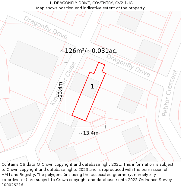 1, DRAGONFLY DRIVE, COVENTRY, CV2 1UG: Plot and title map