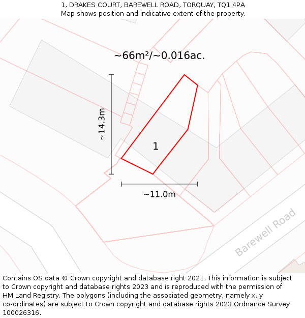 1, DRAKES COURT, BAREWELL ROAD, TORQUAY, TQ1 4PA: Plot and title map