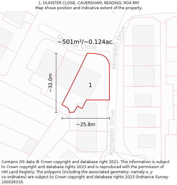 1, DUNSTER CLOSE, CAVERSHAM, READING, RG4 6RY: Plot and title map