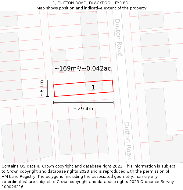 1, DUTTON ROAD, BLACKPOOL, FY3 8DH: Plot and title map