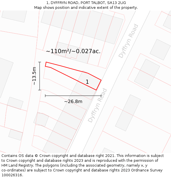 1, DYFFRYN ROAD, PORT TALBOT, SA13 2UG: Plot and title map