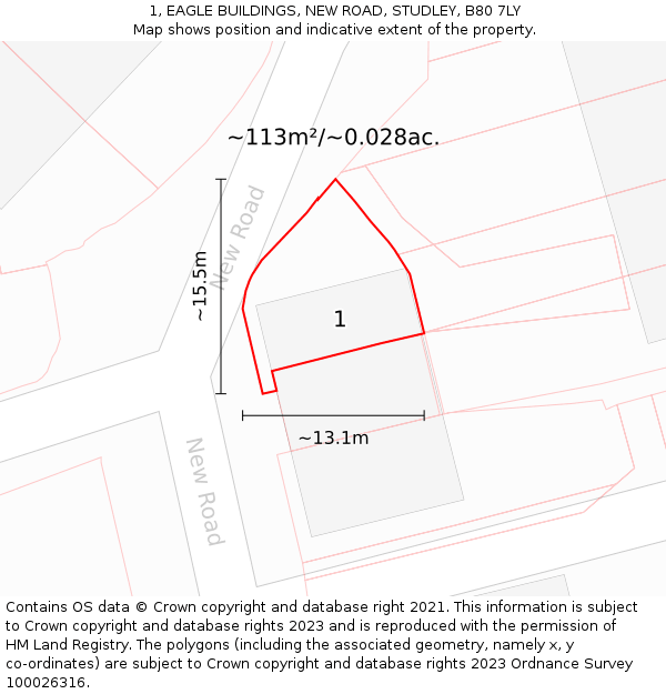 1, EAGLE BUILDINGS, NEW ROAD, STUDLEY, B80 7LY: Plot and title map
