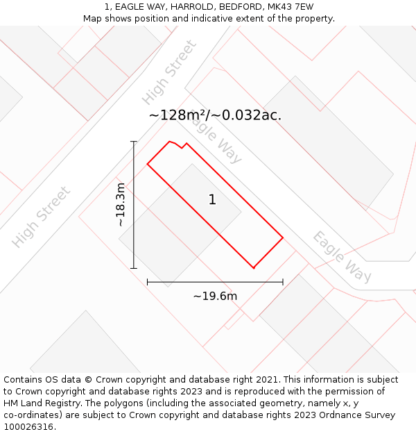 1, EAGLE WAY, HARROLD, BEDFORD, MK43 7EW: Plot and title map