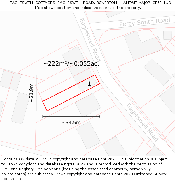 1, EAGLESWELL COTTAGES, EAGLESWELL ROAD, BOVERTON, LLANTWIT MAJOR, CF61 1UD: Plot and title map
