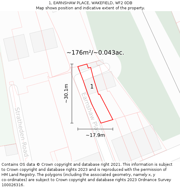 1, EARNSHAW PLACE, WAKEFIELD, WF2 0DB: Plot and title map