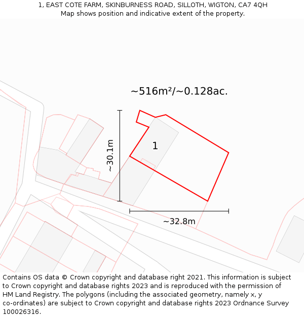 1, EAST COTE FARM, SKINBURNESS ROAD, SILLOTH, WIGTON, CA7 4QH: Plot and title map