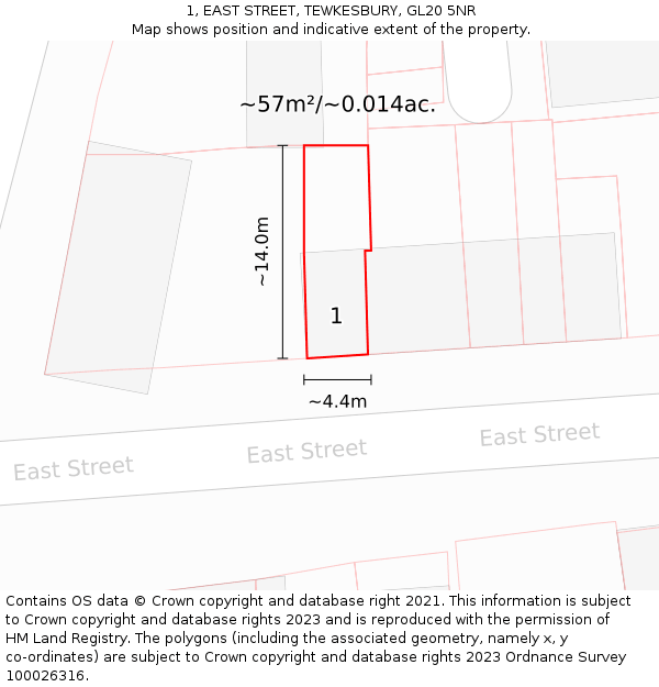 1, EAST STREET, TEWKESBURY, GL20 5NR: Plot and title map