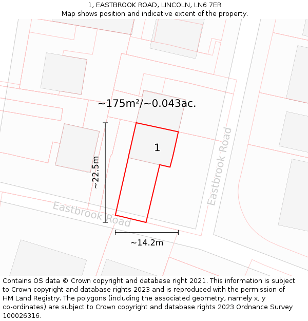 1, EASTBROOK ROAD, LINCOLN, LN6 7ER: Plot and title map