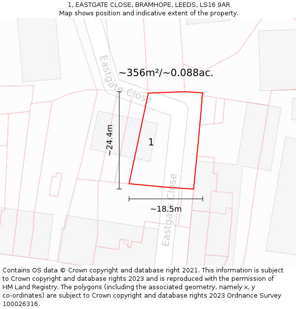 1, EASTGATE CLOSE, BRAMHOPE, LEEDS, LS16 9AR: Plot and title map