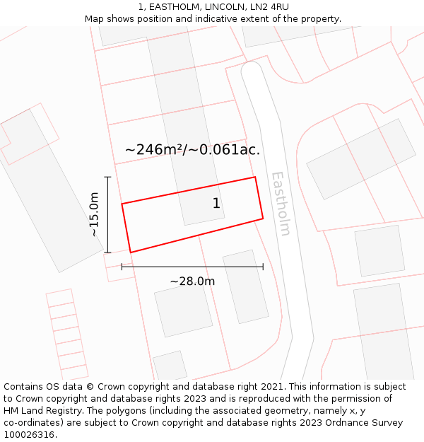 1, EASTHOLM, LINCOLN, LN2 4RU: Plot and title map